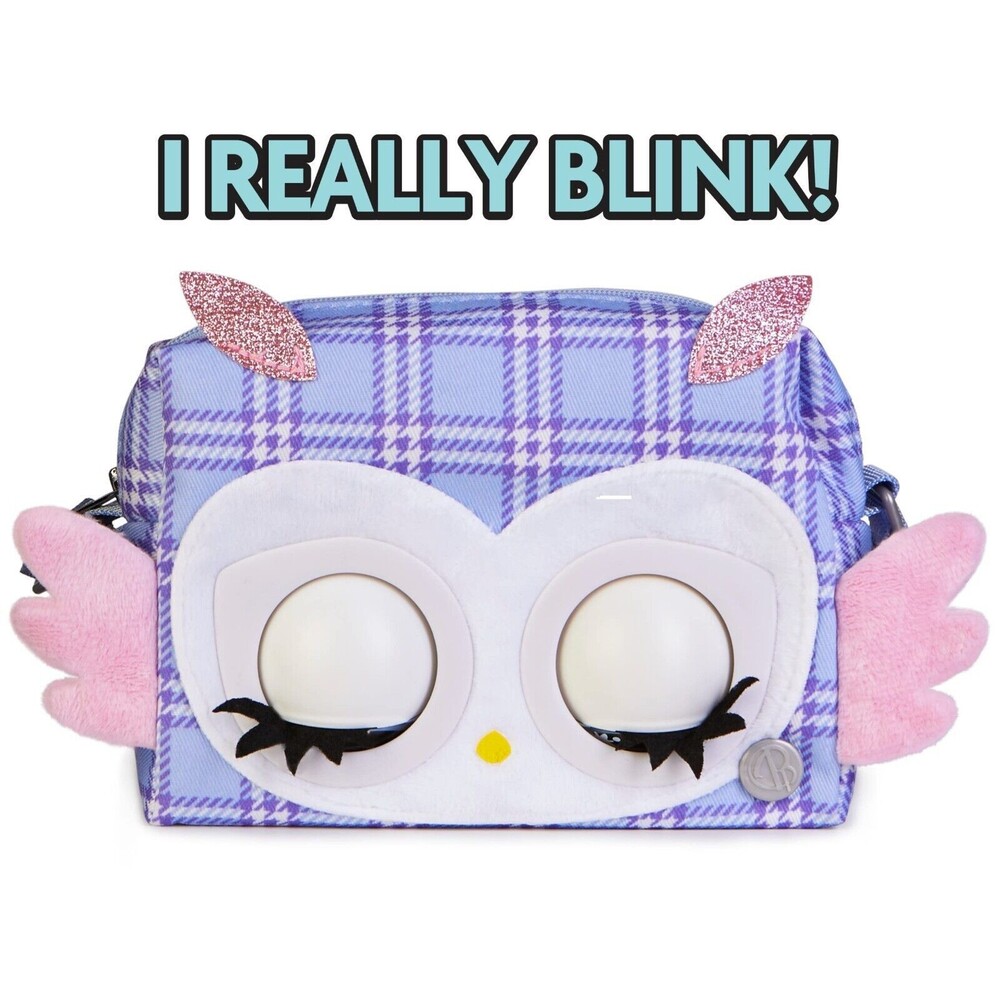 PURSE PETS by Spin Master Hoot Couture Owl 30+ Sounds & Reactions Purple Plaid - Picture 2 of 2